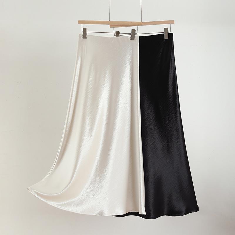 スカート レディース 春夏 高見え 魚尾スカート マーメイドスカート アセテート サテンスカート ミモレ丈 無地 ブラック ホワイト M L XL 2XL 3XL 4XL 5XL
