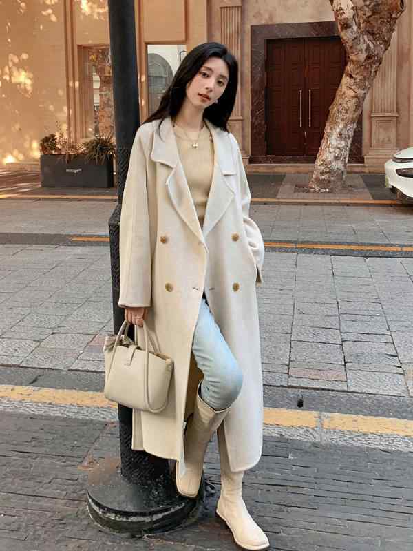 コート レディース ゆったり ロング丈 ダブルフェイス カシミヤ ウール 混紡 オーバーサイズ ラグラン袖 秋冬 米白色 黒 灰色 ベージュ XS S M L
