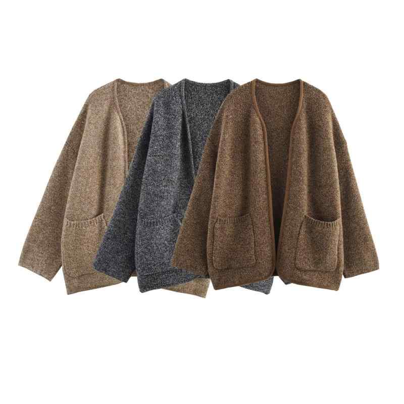 カーディガン レディース 欧米風 ストリート カジュアル ファッション 花柄 ポリエステル ポケット付き ゆったり 長袖 ミドル丈 春秋 燕麦色 コーヒー色 グレー