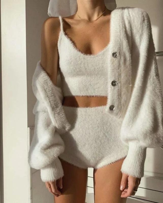 ニット レディース ニットアンサンブル 半袖ニット キャミソール ショートパンツ 3点セット 秋冬 部屋..