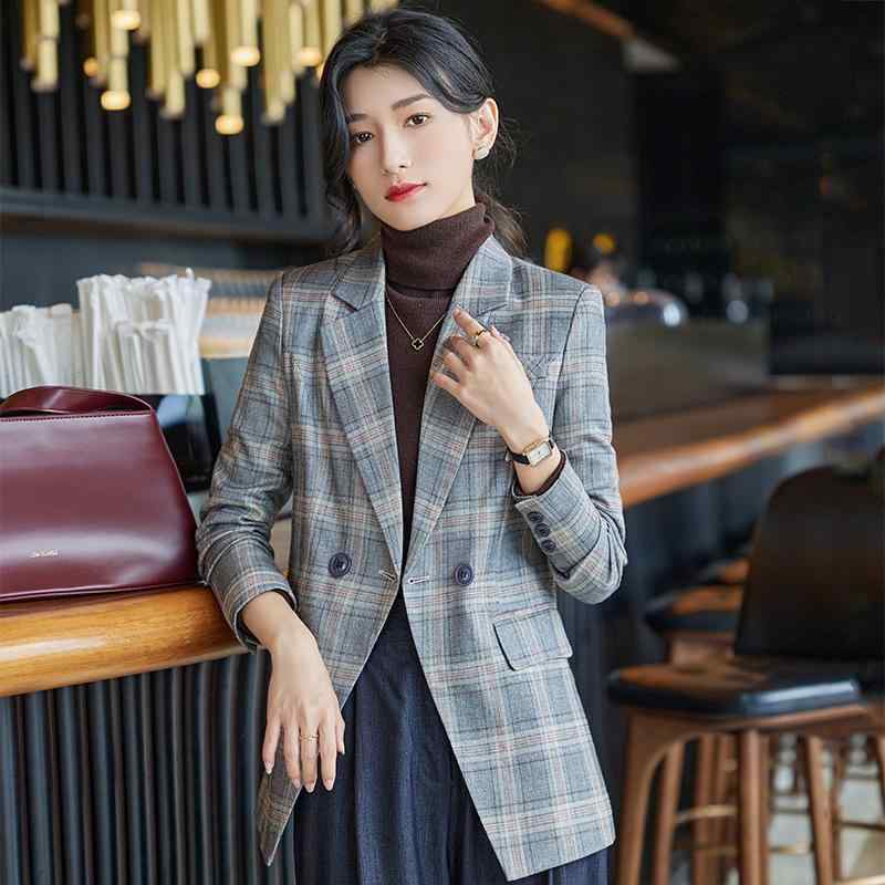 ジャケット レディース 長袖 格子柄 テーラードジャケット スリム OL 通勤スタイル 春秋 コットン