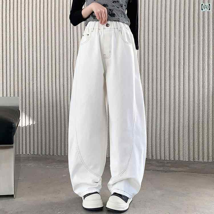 子供服 デニムパンツ ガールズ 春秋 ワイドレッグパンツ ロングパンツ 白 中小学生...