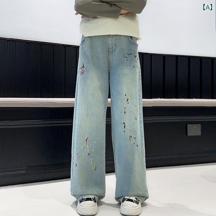 子供服 ジーンズ 女の子 デニムパンツ 春秋 ロングパンツ ゆったり ストレート 刺...