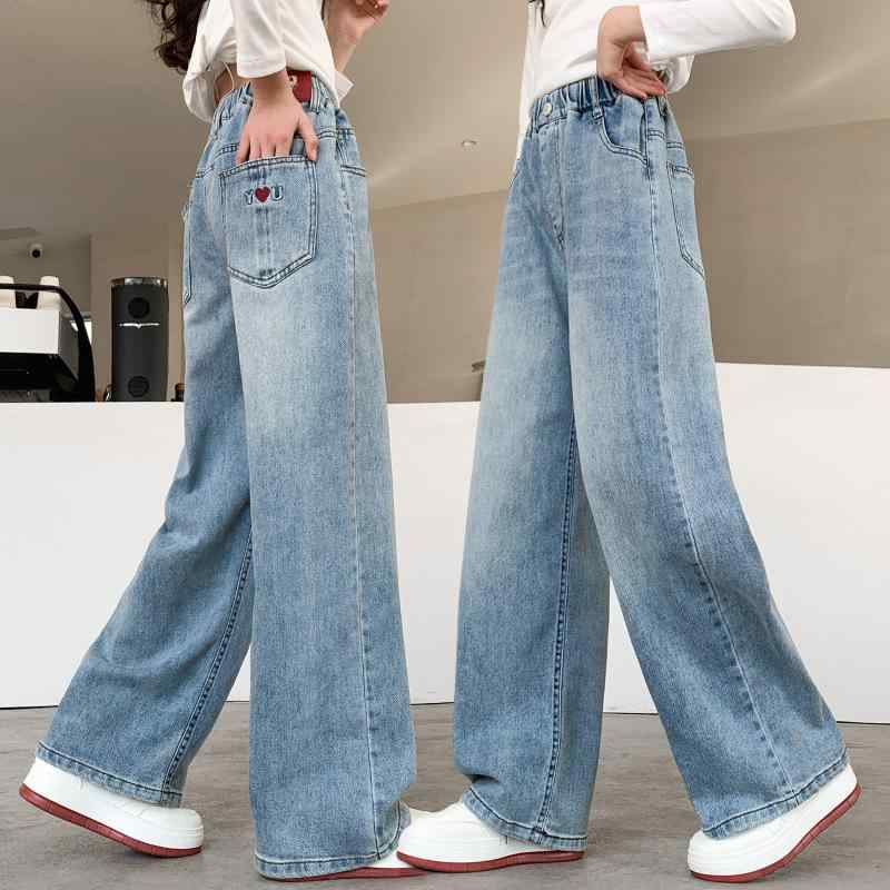 子供用ジーンズ キッズ 女児 春秋 デニムパンツ ワイドレッグパンツ ガールズ 長ズボン 中小学生 普段着 Bクラス 120cm 130cm 140cm 150cm 160cm 170cm