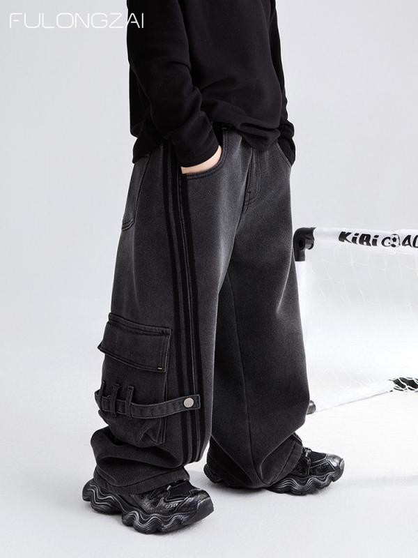 子供用ジーンズ 長ズボン キッズ 男の子 女の子 デニムパンツ 裏起毛 春秋冬 高学年 普段着 伸縮性 ブラック