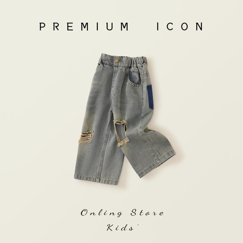 子供服 デニムパンツ ガールズ 女の子 ジーンズ ロングパンツ 春夏 ミドルウエスト 80%コットン 伸縮性..