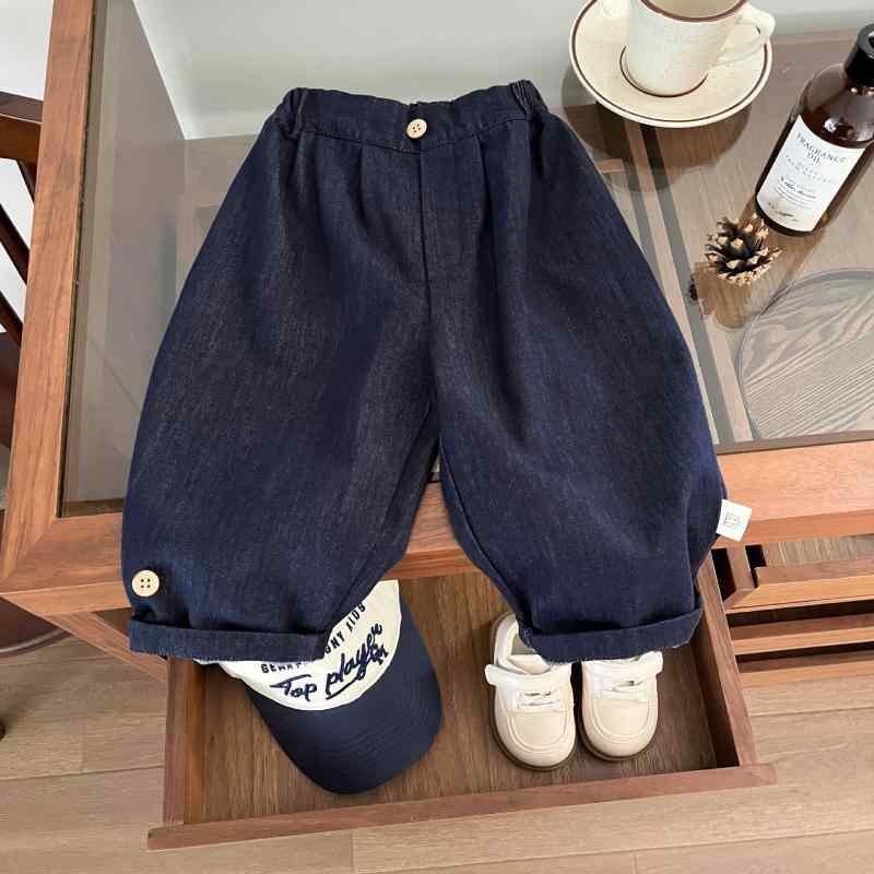 パンツ キッズ ベビー デニムパンツ ロングパンツ 春秋 幼児 復古風 無地 伸縮性 ウエストゴム 普段着 ..