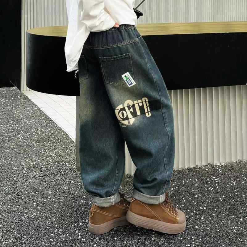 Other - 子供用ジーンズ 男の子 パンツ 春秋 中厚手 ウエストゴム 普段着 韓国風 伸縮性 ポケット付き ボーイズ デニムパンツ