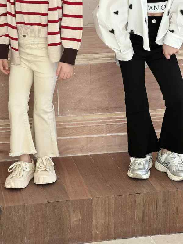 子供用パンツ ガールズ 春秋 韓国風 レトロ フレアパンツ デニム ロングパンツ 女の子 女児 かわいい 綿100% 90cm 100cm 110cm 120cm 130cm 140cm 150cm
