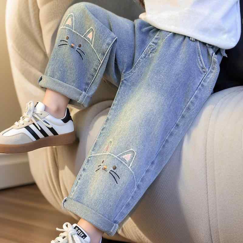 其它 - 子供服 ジーンズ ガールズ デニムパンツ 春秋 ロングパンツ ウエストゴム 小柄 かわいい B類 伸縮性 普段使い