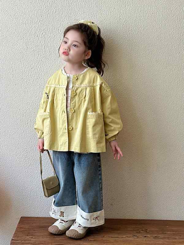 子供服 デニムパンツ ガールズ ワイドパンツ 春秋 80cm~130cm ベビー・キッズ 幼児 女児 ロングパンツ ゆったり 普段着 かわいい カジュアルスタイル B類 中腰 ウエストゴム ジーンズ ズボン