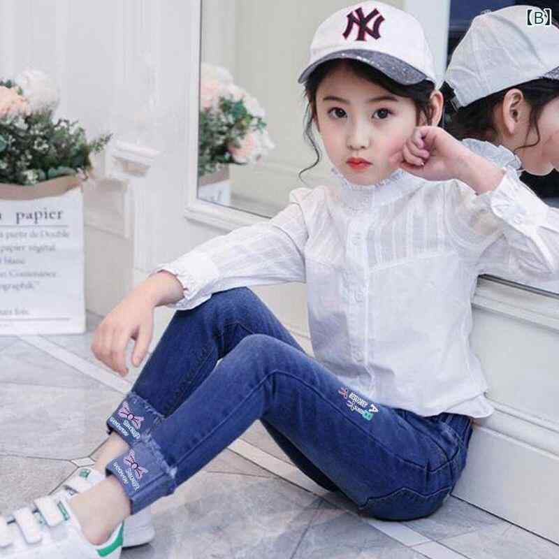 子供服 デニムパンツ ガールズ 春秋 ロングパンツ 中大サイズ ウエストゴム コットン 伸縮性 かわいい ウサギ ハート リボン 普段着 100 110 120 130 140 150 160