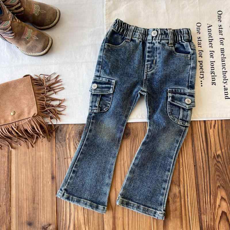 子供服 ジーンズ 女の子 デニムパンツ 春秋 ロングパンツ 100cm 110cm 120cm 130cm 140cm 中小子供 B類 中厚手 色落ち加工 ポケット付き コットン65% 普段着(x2)