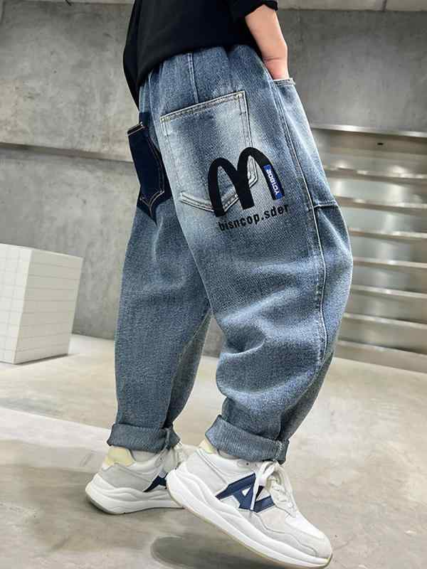 キッズ ジーンズ デニムパンツ 春秋 男の子 子供 長ズボン ボーイズ ズボン デニム ジーパン Gパン カジュアル 普段着 高学年 120 130 140 150 160 春 秋 ブルー グレー