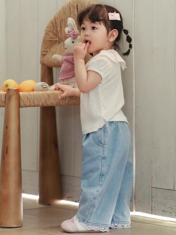 子供服 デニムパンツ 女の子 春夏 韓国風 ガールズ 女児 ロングパンツ ブルージーンズ 伸縮性 中小童向け 73cm 80cm 90cm 100cm 110cm