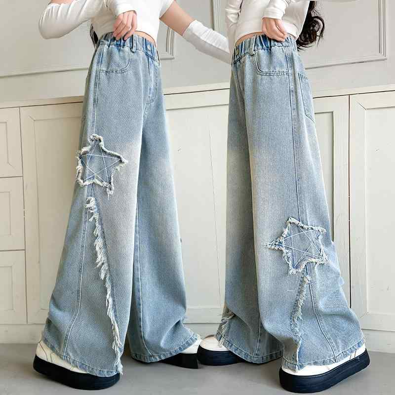 Other - 子供服 ジーンズ ガールズ デニムパンツ ワイドレッグパンツ ストレートパンツ ロングパンツ 春秋 中学生 120cm 130cm 140cm 150cm 160cm 170cm 175cm 普段着 部屋着