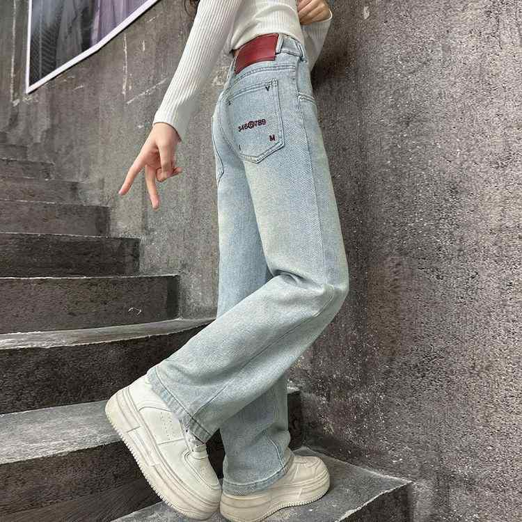 キッズ デニムパンツ ガールズ 子供用 ジーンズ ゆったり ストレートパンツ 春秋 中厚手 ウエストゴム ..