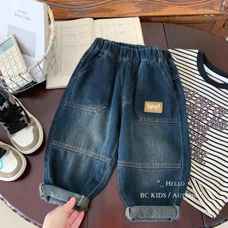 子供服 デニムパンツ ボーイズ ＆ ガールズ 男女兼用 ロングパンツ 韓国風 カジュアルパンツ 中小キッズ 3歳〜8歳 90cm 100cm 110cm 120cm 130cm 140cm ブルー