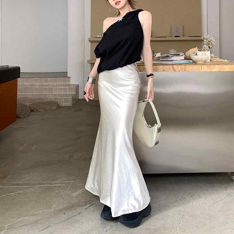 スカート レディース デザイン 魚尾スカート ロング丈 ポリエステル きれいめ 上品 高見え 清楚系 無地 プリーツ エレガント フェミニン お洒落 かわいい