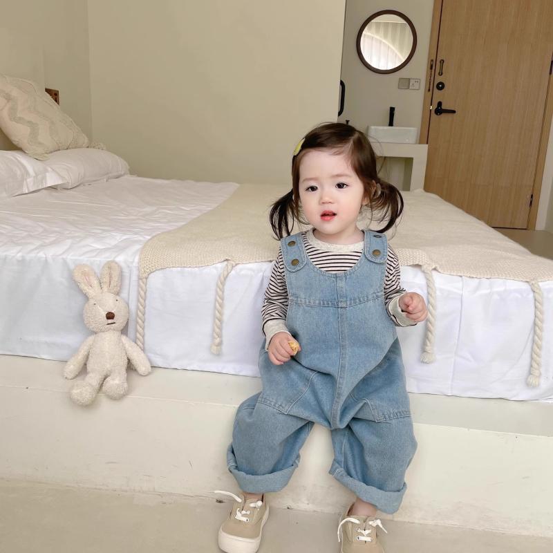 キッズ デニム サロペット セットアップ 春秋 女の子 子供 パンツ 上下セット かわいい おしゃれ 80cm 90cm 100cm 110cm 120cm 130cm 140cm