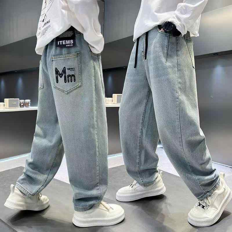 子供用ジーンズ 春秋物 男の子 長ズボン デニムパンツ カジュアル ストレート 120cm 130cm 140cm 150cm 160cm 170cm 格子柄 春 秋 中厚手 普段着 通学着