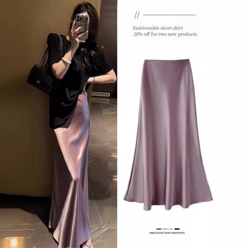 スカート レディース 高見え elegantes 优雅 气质 通勤 エレガント Aライン マーメイド 無地 アセテート ポリエステル ブラック ピンク系 ベージュ パープル