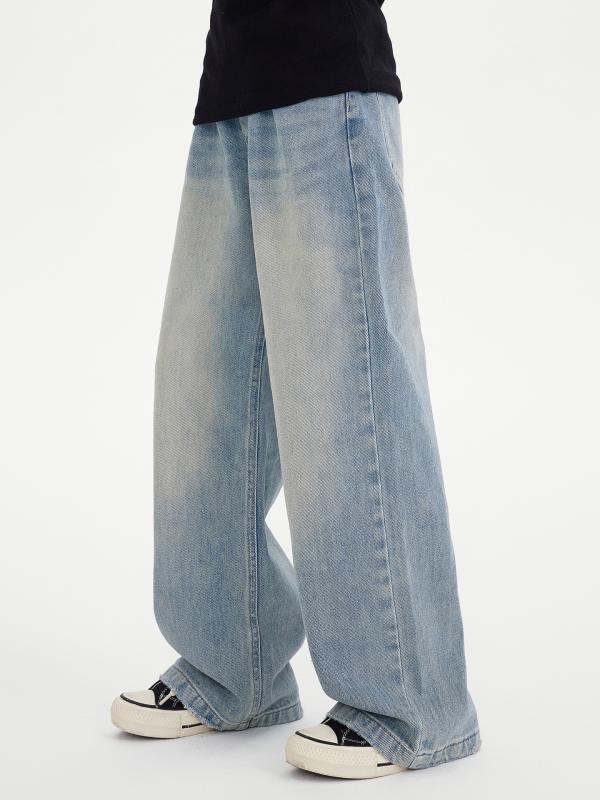 子供服 ジーンズ 女の子 ストレート ワイドレッグ デニムパンツ ウォッシュ加工 高学年 ジュニア ガールズ 女児 ジーパン ズボン ボトムス 普段着 レトロ 水色 120 130 140 150 160 170 cm