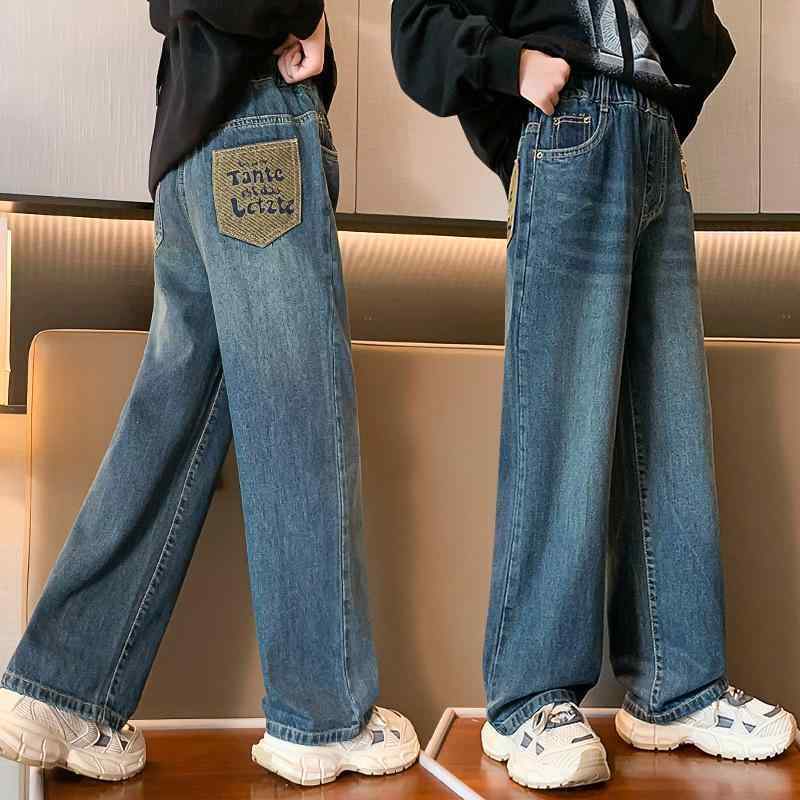 子供用ジーンズ 女の子 秋冬 中学生～大人向け デニムパンツ ストレートパンツ ウエストゴム B類 コッ..