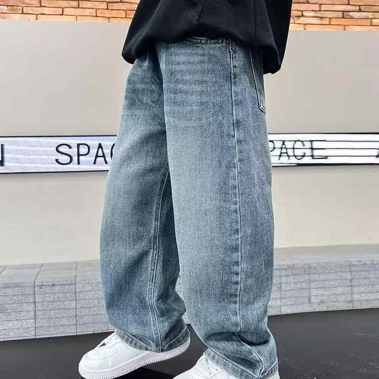 子供服 ジーンズ 男の子 ワイドレッグ デニムパンツ ストレート 中 పెద్దキッズ 春秋 ブルージーンズ デニム 中厚手 普段着