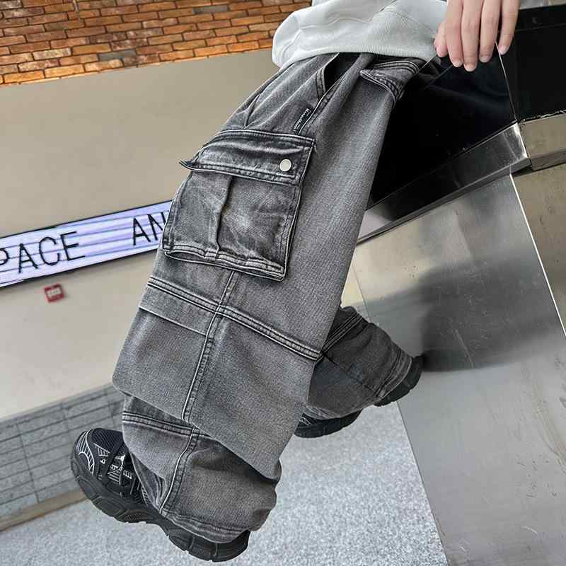 子供服 ジーンズ 男の子 ストレート パンツ 春秋 ズボン 中学生 高学年 ボーイズ ロングパンツ デニムパンツ 灰色 コットン