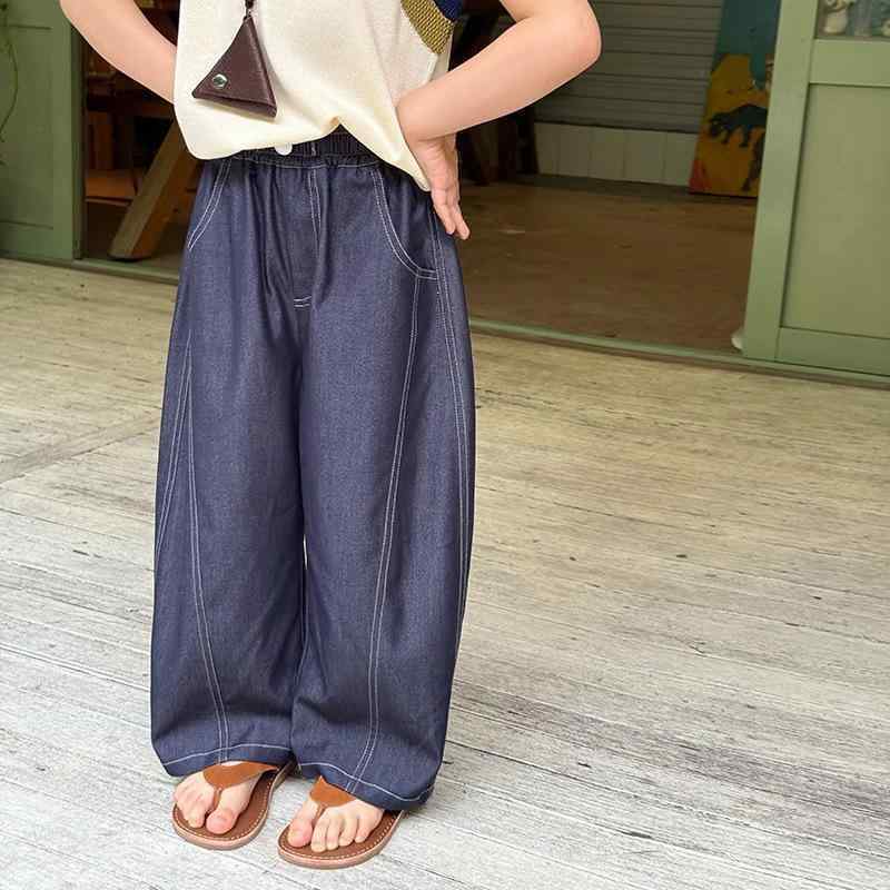子供用デニムパンツ 男女兼用 韓国風 接触冷感 薄手 切り替え ロングパンツ 春夏