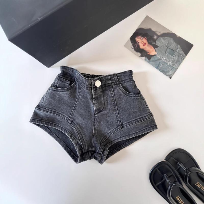 キッズ デニムショートパンツ 女の子 韓国風 切り替え ショーパン ホットパンツ ストレッチ 伸縮性 黒灰色 B類 中小童 90cm 100cm 110cm 120cm 130cm 140cm
