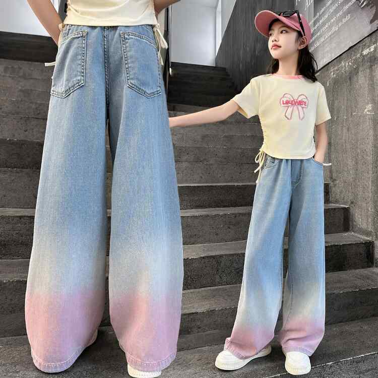 子供服 パンツ 女の子 デニム ワイドレッグパンツ 夏 薄手 ロングパンツ 蚊除け 120cm 130cm 140cm 150cm 160cm 170cm ガールズ カジュアル B類 韓国風