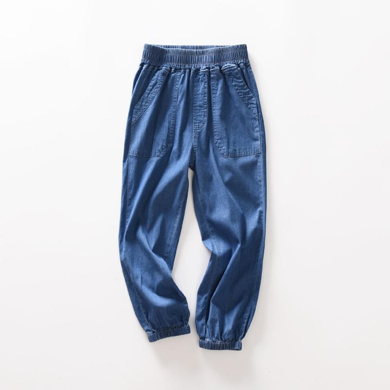 Occidental Goods - キッズ デニムパンツ 男の子 天丝 接触冷感 防蚊 ロングパンツ 子供服 ズボン ウエストゴム 伸縮性 普段着 春夏 110cm 120cm 130cm 140cm 150cm 160cm 170cm