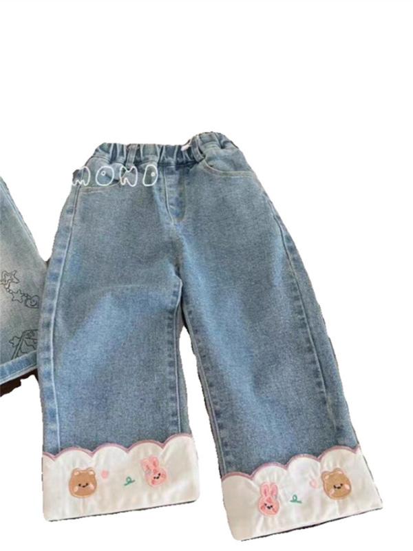 子供服 デニムパンツ 女の子 刺繍 かわいい おしゃれ ジーンズ ボトムス ロングパンツ 柔らかい コットン 春夏 普段着 90 100 110 120 130 140