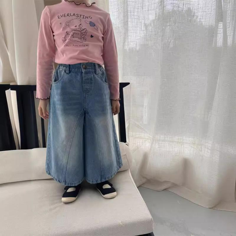 子供服 女の子 ワイドレッグ デニムパンツ ジーンズ デニムスカート ロングパンツ 春夏 高腰 3歳 4歳 5..