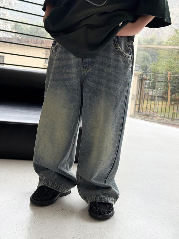 子供用パンツ 春秋 デニム ジーンズ 男の子 女の子 ベビー キッズ 韓国風 レトロ ウォッシュ加工 ストレート ズボン コットン ミドルウエスト 90cm 100cm 110cm 120cm 130cm 140cm 150cm