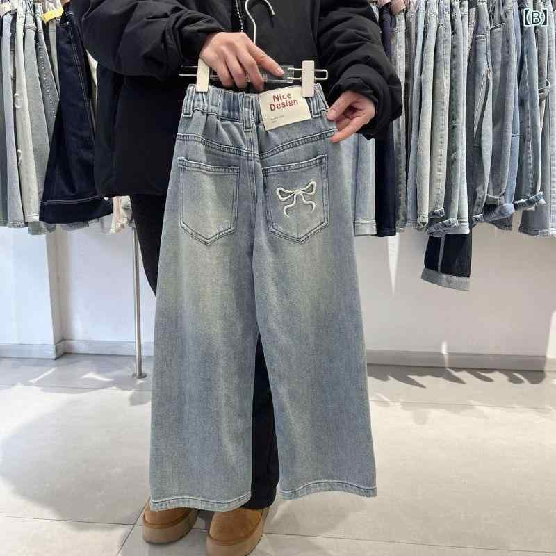 子供服 デニムパンツ ガールズ 春秋 ワイドレッグパンツ ロングパンツ 大童 女児 ...