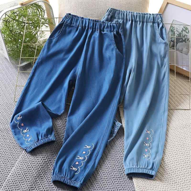 子供服 パンツ 春夏 デニム かわいい ウサギ柄 防蚊 中大童 女の子 ズボン コットン 110cm 120cm 130cm..