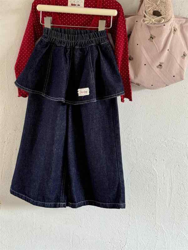 子供服 デニムパンツ ガールズ 秋物 韓国風 ゆったり かわいい カジュアル ロングパンツ 85%綿 100 110..