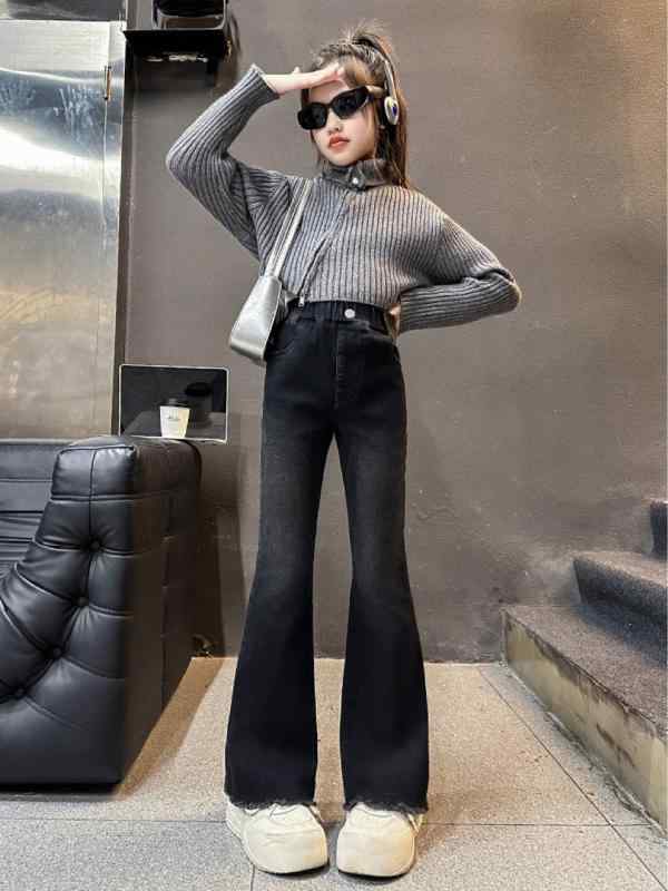 子供服 パンツ 春秋 デニム キッズ 女の子 ロングパンツ カジュアル ジーパン ジュニア ベルボトム 女..