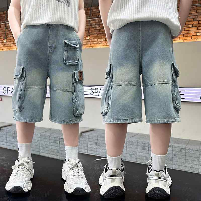 子供服 デニム カーゴパンツ ハーフパンツ キッズ 男の子 ゆったり 5分丈 普段着 レジャー 140cm 150cm 160cm 170cm 伸縮性 柔らかい 涼しい 潮范