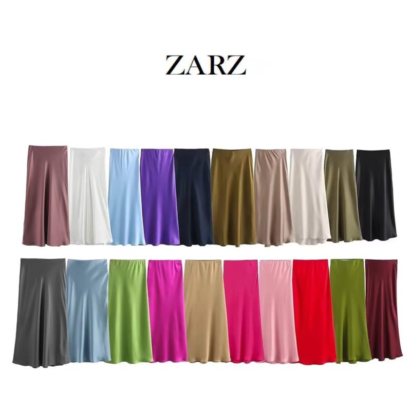 スカート レディース 膝下丈 ミディ丈 ポリエステル 無地 文芸風 レトロ 皮ピンク ホワイト 天ブルー 薄紫 ブラウン カーキ 米白 茶緑 ブラック グレー 灰ブルー 草緑 桃色 薄カーキ ピンク レッド 薄緑 赤紫 XS S M L 微弾性 气质优雅