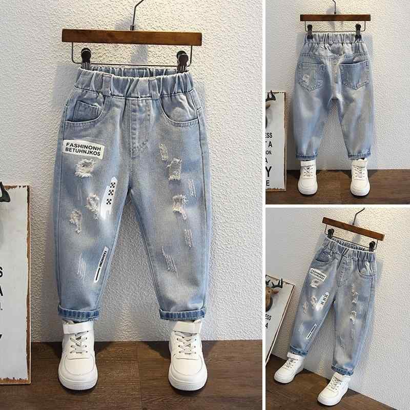 子供服 キッズ 男の子 パンツ デニムパンツ ロングパンツ 春秋 スリム 破れ加工 ブルー コットン 91～95% 中大童 8歳以上