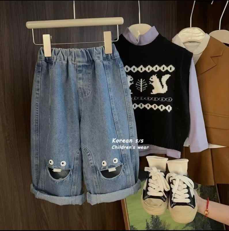 子供服 ジーンズ パンツ 春夏 秋物 男の子 女の子 デニム ロングパンツ 中小児童 薄手 ウエストゴム 90..