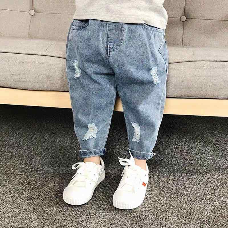 子供用ジーンズ キッズ デニムパンツ 破れ加工 春秋 男女兼用 ゆったり 高腰 ロングパンツ 80cm 90cm 100cm 110cm 120cm 130cm かわいい 無地 青色