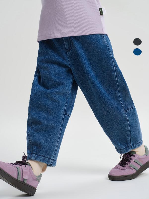 子供服 デニムパンツ キッズ 男女兼用 無地 ファッション カジュアル ロングパンツ ズボン 中厚 冬 深青 黒 90cm 100cm 110cm 120cm 130cm 140cm 150cm