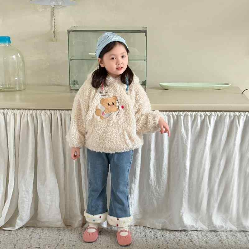 子供服 デニムパンツ 女の子 裏起毛 冬 中小童 ベルボトム ズボン 中厚手 普段着 ミドルウエスト ウェ..