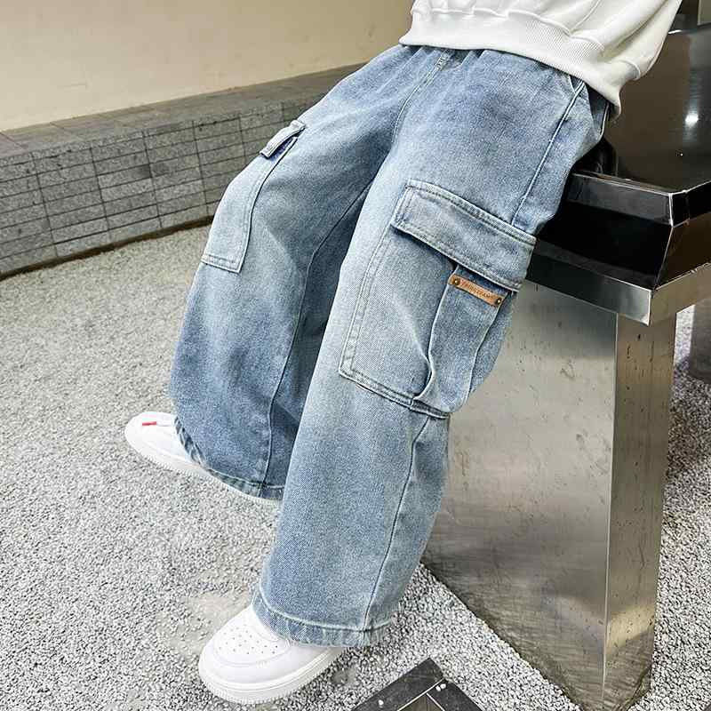 子供服 ボーイズ デニムパンツ ワイドレッグパンツ ロングパンツ 春秋 中 крупно 子供用 男の子 8歳以上 コットン 120cm 130cm 140cm 150cm 160cm 170cm 無地 普段着 韓国風 ブルージーンズ
