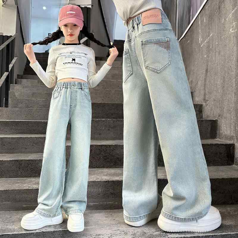 子供服 ガールズ デニム ワイドパンツ 春物 長ズボン 女児 女の子 中学生 高学年 ブルージーンズ Gパン ジーパン 普段着 B級 120cm 130cm 140cm 150cm 160cm 170cm